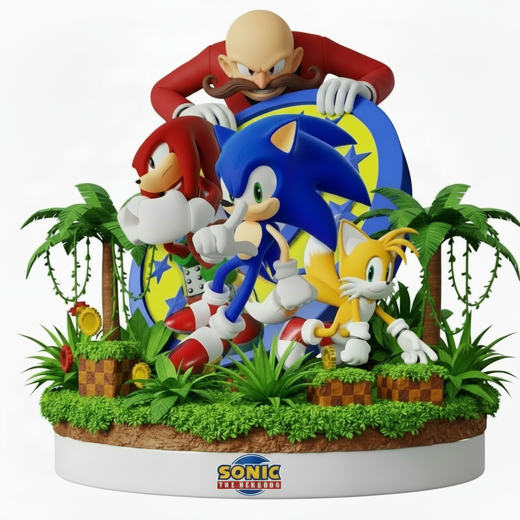 Sonic Knuckles and Tails on Jungle Stage 3D bust detailed