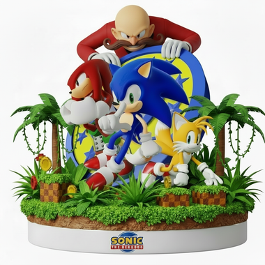 Sonic Knuckles and Tails on Jungle Stage 3D bust detailed