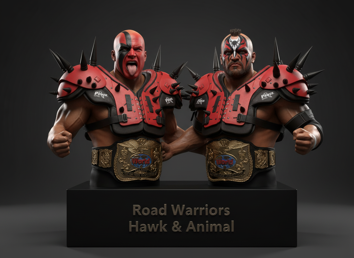 Road Warriors Hawk & Animal 3D Bust tag team champions