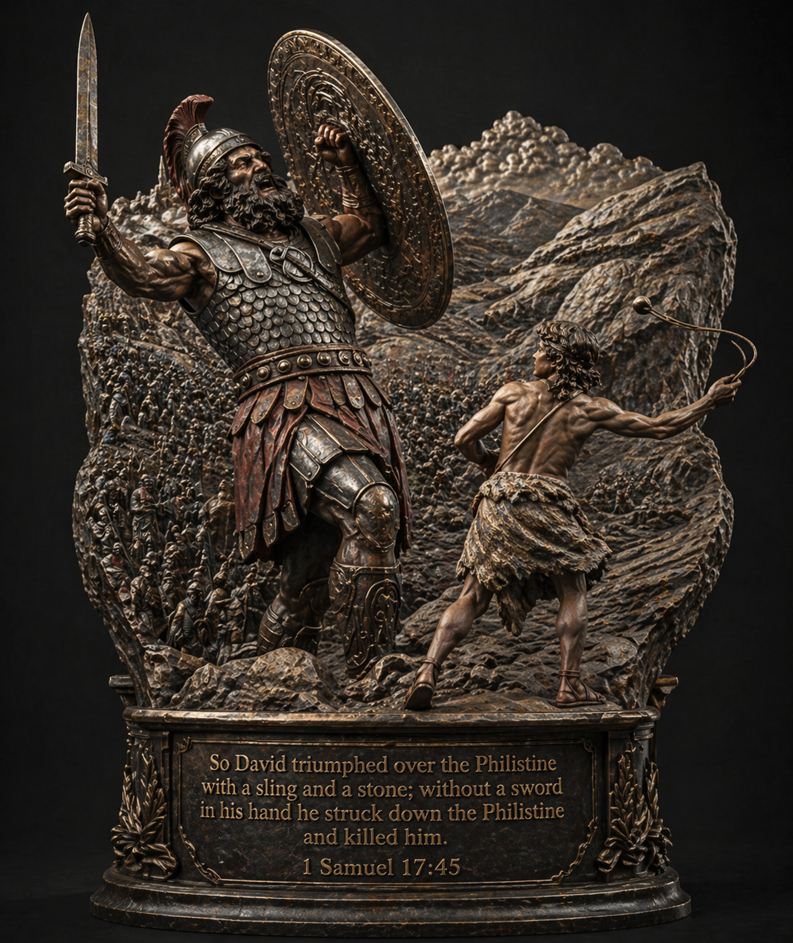 Samuel 17:45 inspired 3D Statue of David sleuth Goliath high detail