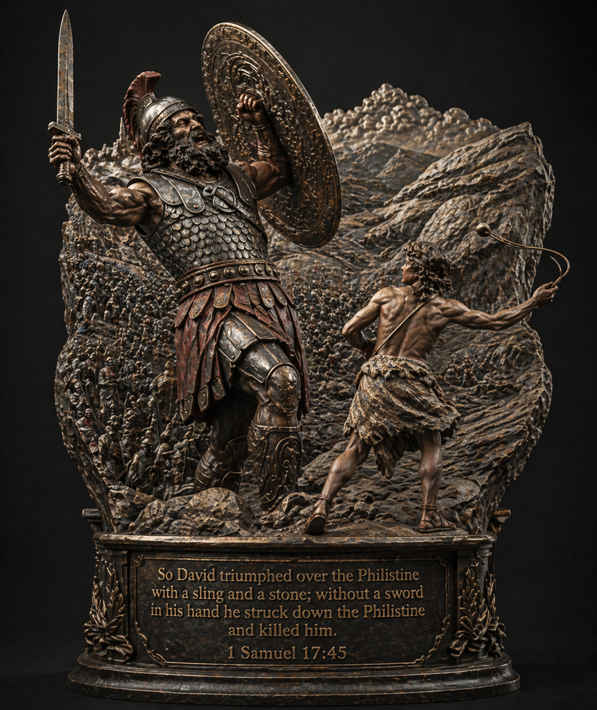 Samuel 17:45 inspired 3D Statue of David sleuth Goliath high detail