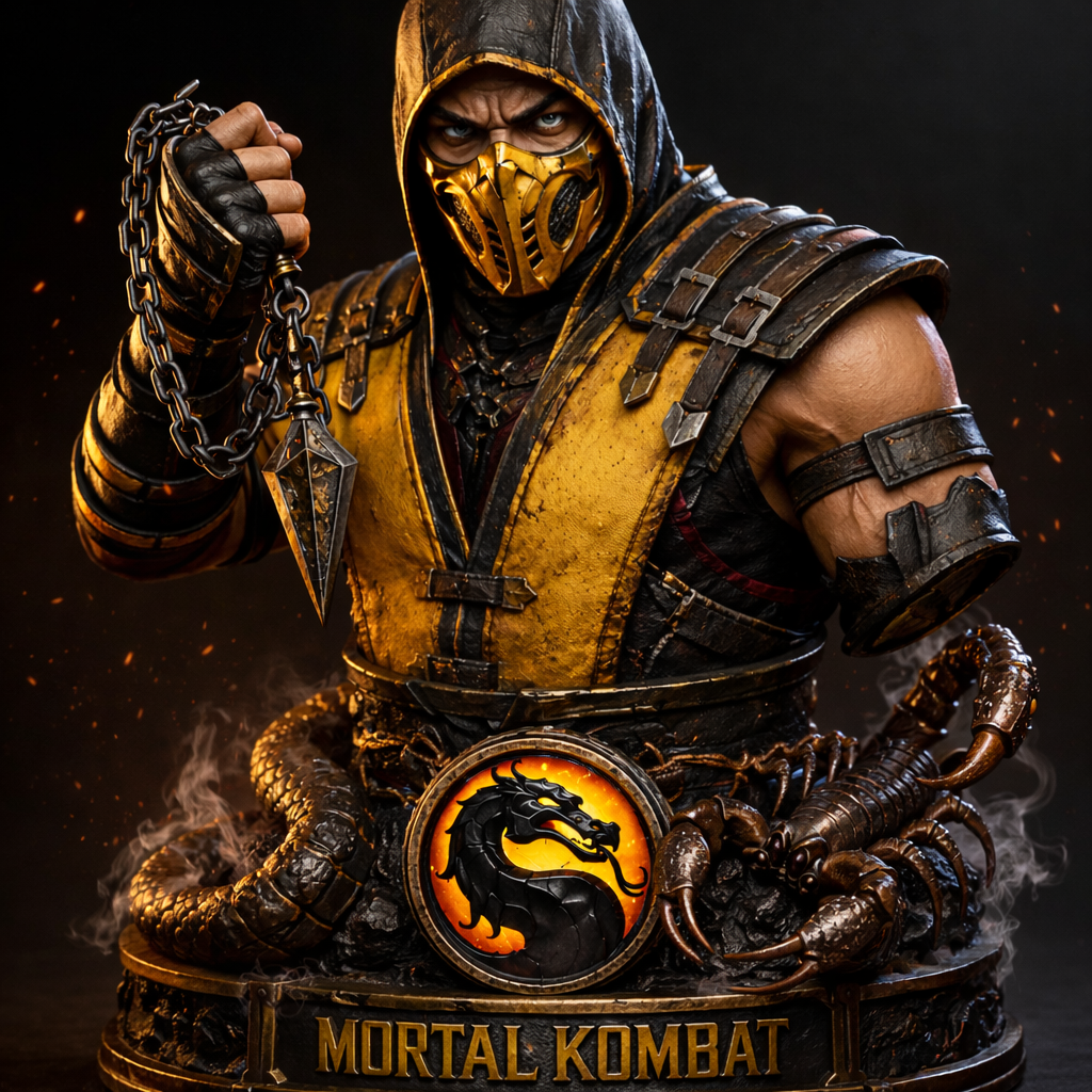 Scorpion Mortal Kombat 3D Bust Premium Detail